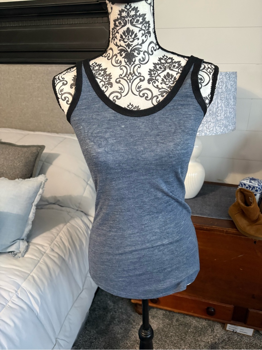 Converse Heather Blue Tank with navy blue Trim